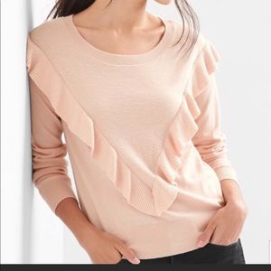 Gap merino wool blend crew neck ruffled sweater